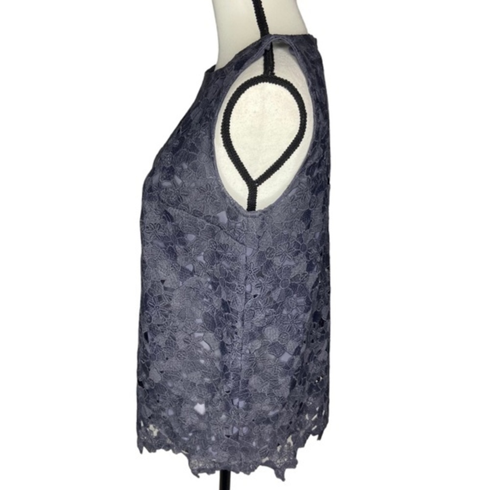 Ann Taylor LOFT Top Dark Gray Floral Lace‎ Overlay Tank Blouse Size Small - Picture 9 of 14